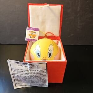 Tweety Bird Glass Hand Painted Christmas Ornament Original Box Looney Tunes